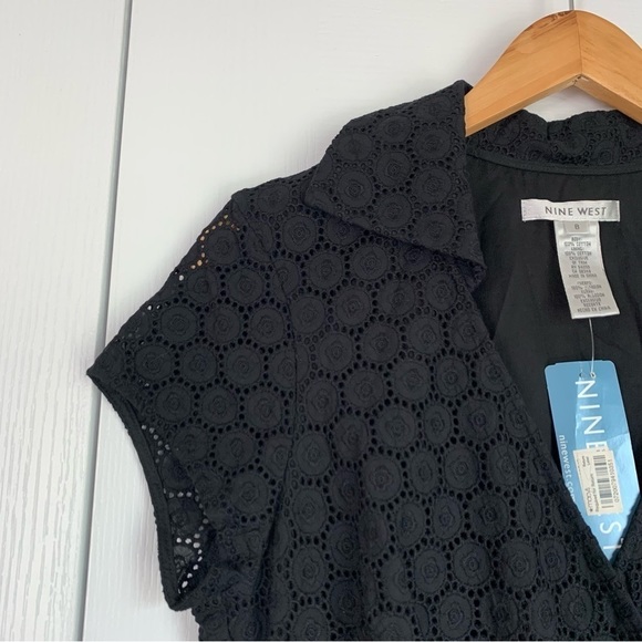 NWT Nine West Happy Hour Black Crochet Cap Sleeve V-neck Dress - Picture 3 of 10